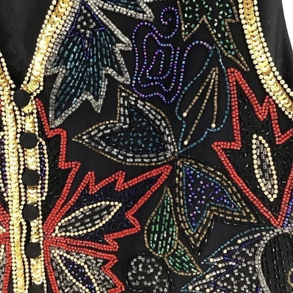 Spenser Jeremy Vintage 90’s Floral Beaded Sequin Embellished Silk Vest Size M - Picture 4 of 6